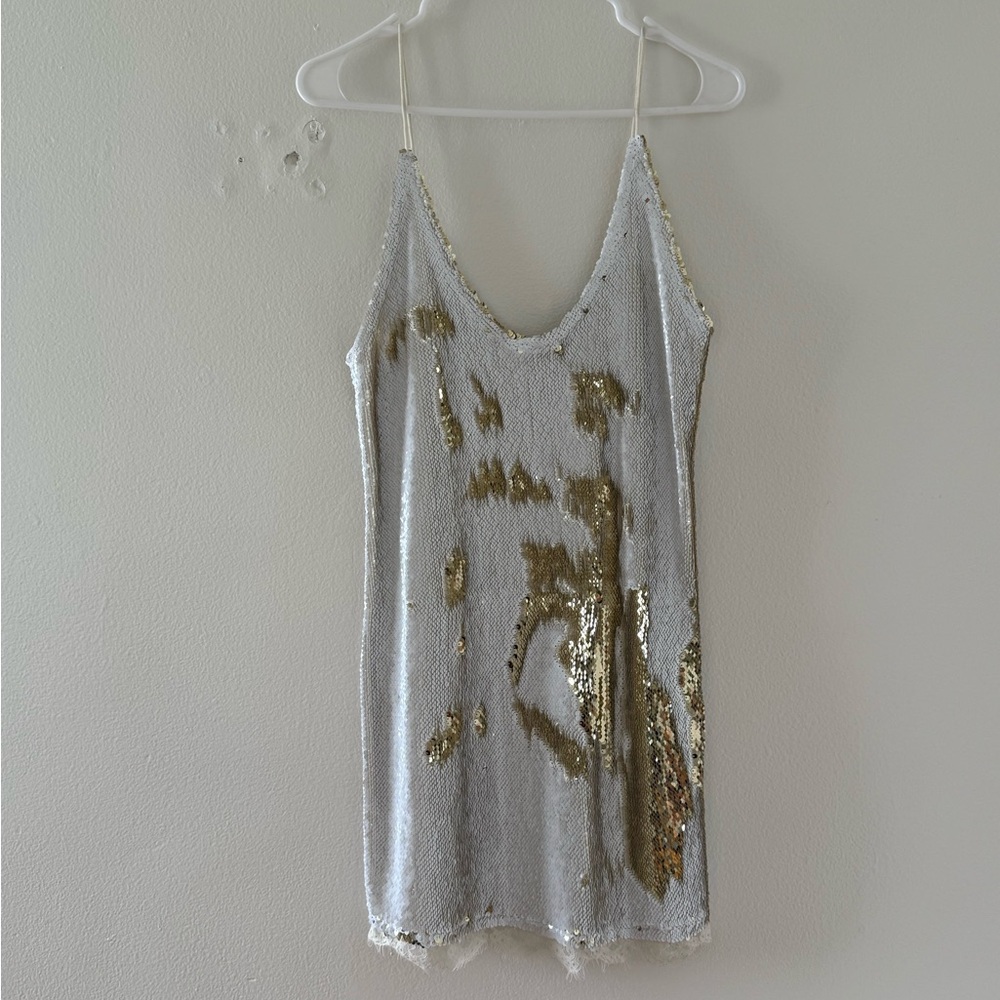 Free People White and Gold Sequin Top